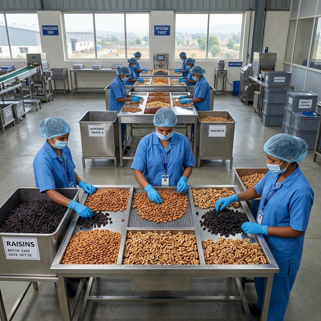 Dry fruit processing form and product appearance